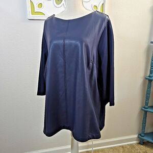 Chico's Navy Blue Faux Leather Front Tunic Top Shirt Chico’s 4 or XXL Plus Roomy
